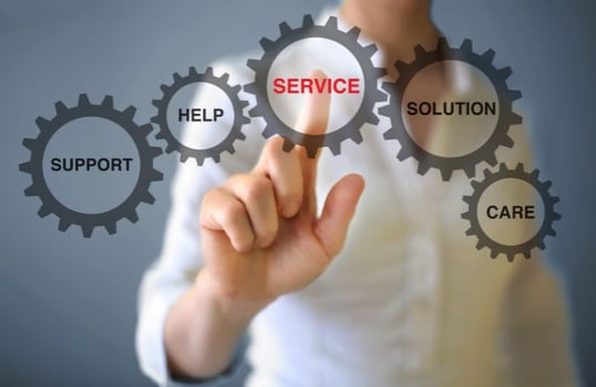 Man Pointing to Service on Health and Human Services Gears Graphic