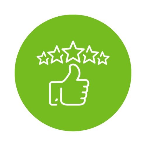 Green Circle with White Thumbs Up and Five Stars Icons