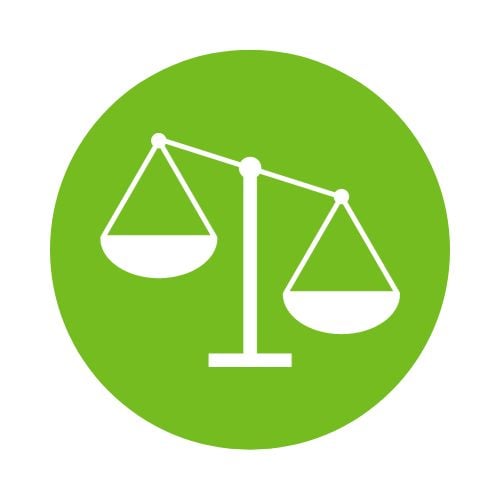 Green Circle with White Scales of Justice Icon