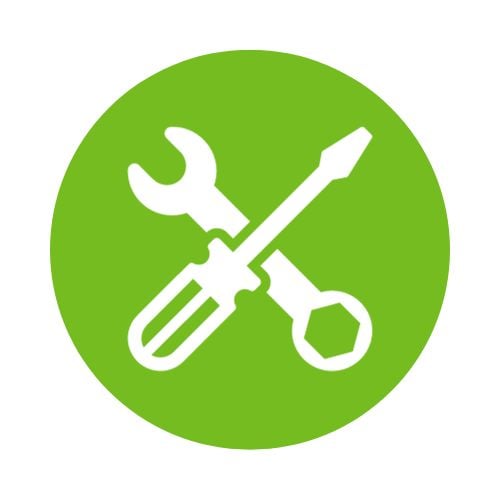 Green Circle with White Wrench and Screwdriver Icons