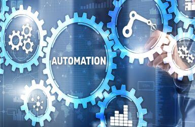 Graphic of Automation Gears on Blue Background