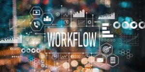Workflow Text and Graphic on Colorful Background