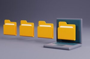 Graphic of Computer File Folders and Laptop