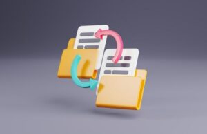 Two Document Folder Icons with Pink and Green Sharing Arrows