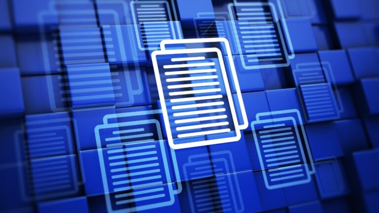 Document File Computer Graphics on Blue Background